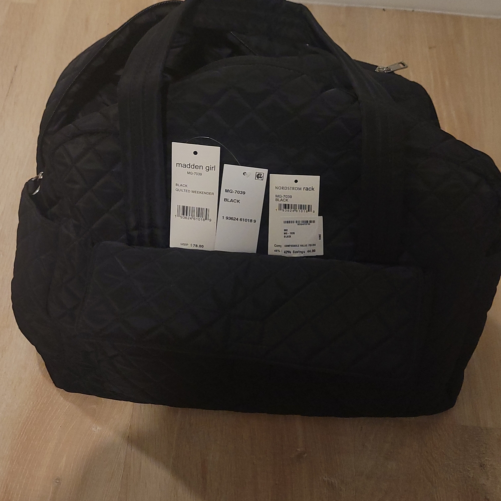 Madden Girl Black Quilted Weekender Bag